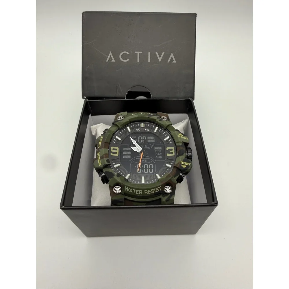 Activa Mens Ana-Digi Camouflage Sport Watch‎ Green Camo ACW8049MC-001 New